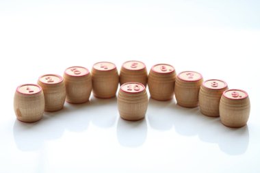 Vintage masa oyunu lotto, küçük fıçılar, ahşap, eski