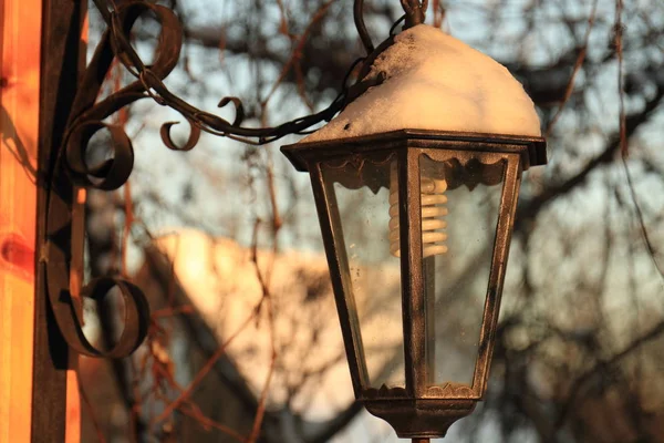 Street lamp in winter with energy-saving lamp — Stock Photo, Image