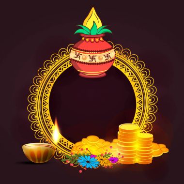 Abstract Sale Banner Or sale Poster For Festival Of Akshaya Tritiya Celebration Background composed of festival elements like goddess laxmi, golden pot , coins and stylish text . clipart