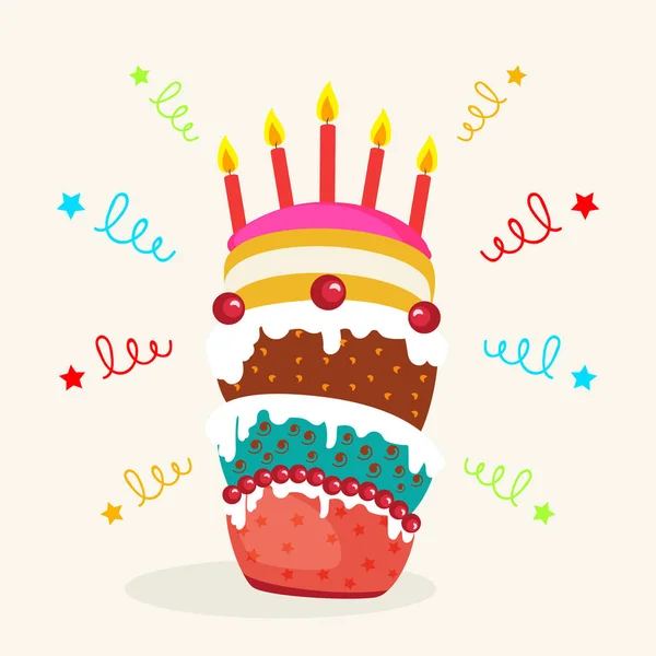 Happy Birthday Leckere Torte Und Kerze Grußkarte Dekoriert Hintergrund Mit — Stockvektor