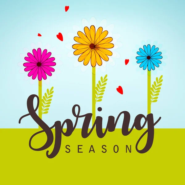 Spring Season Sale Design Decorated Background Hand Written Text Hello — Stock Vector