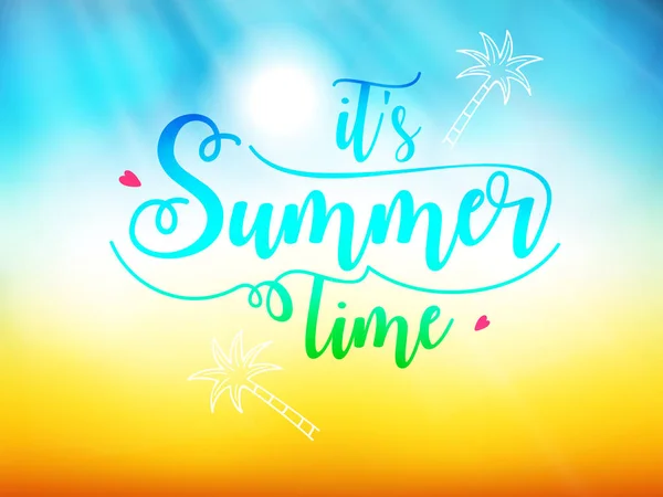 可编辑的夏季矢量插图 由夏季时间的手工刻字文本与夏季元素组成 — 图库矢量图片