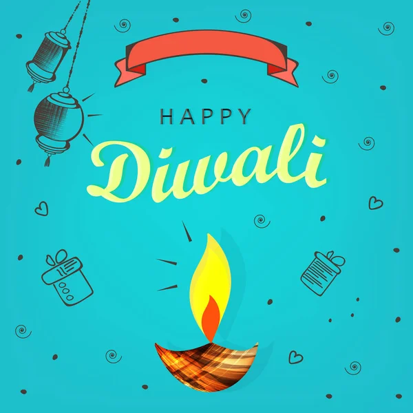 Greeting Card Design Happy Deepavali Festival Lights Celebration Decorative Background — Stock Vector