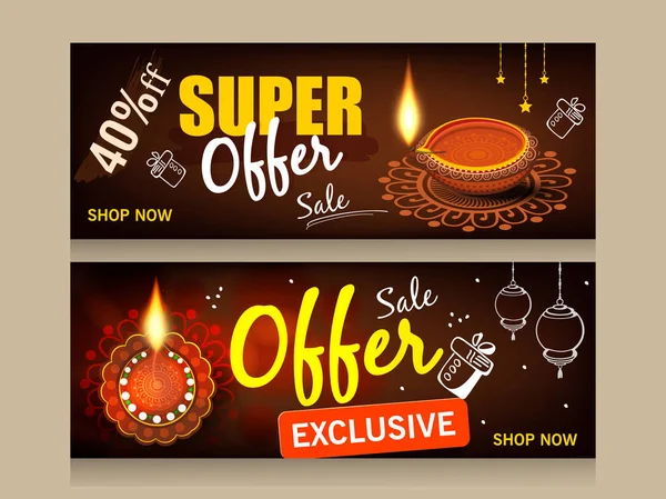 Cabeçalhos Venda Site Criativo Banners Definidos Para Celebração Happy Diwali — Vetor de Stock