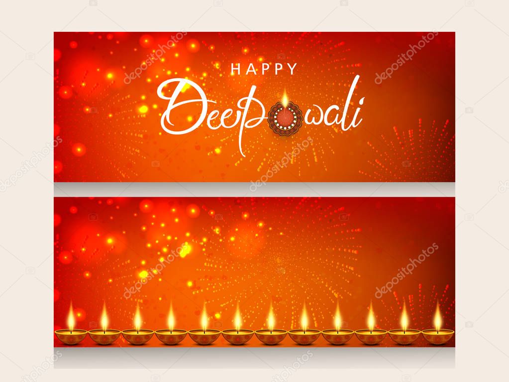 Creative website headers or banners set with hindi subh diwali text