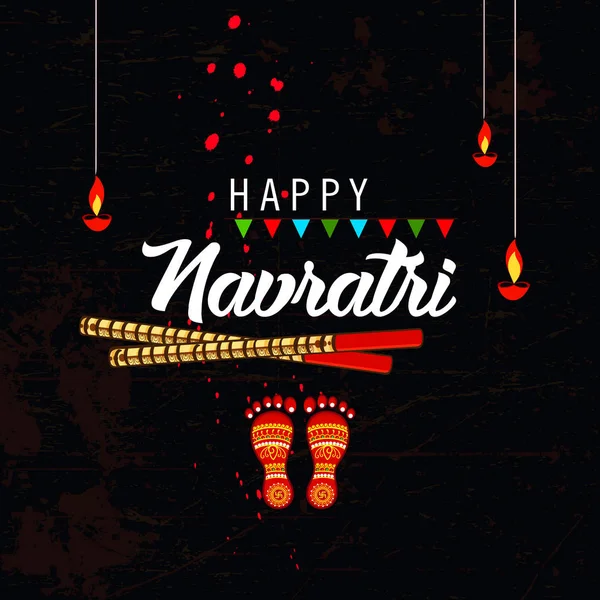 Editable Happy Navratri Text Vector Footprint Goddess Durga Laxmi Festival — стоковый вектор