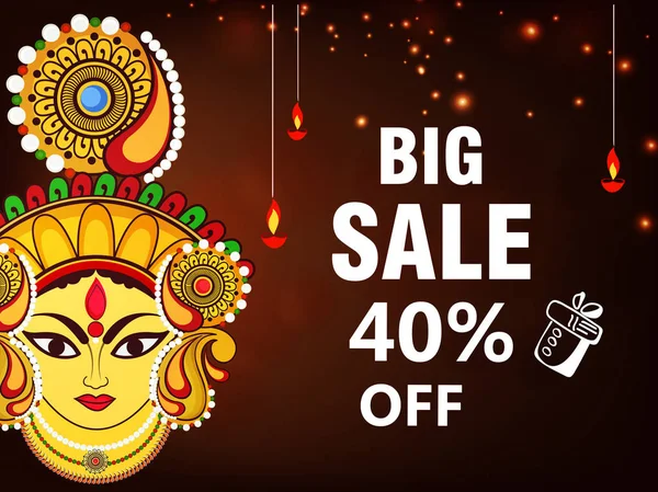 Editable Navratri Vector 2018 Goddess Durga Face Big Sale Text — Stock Vector