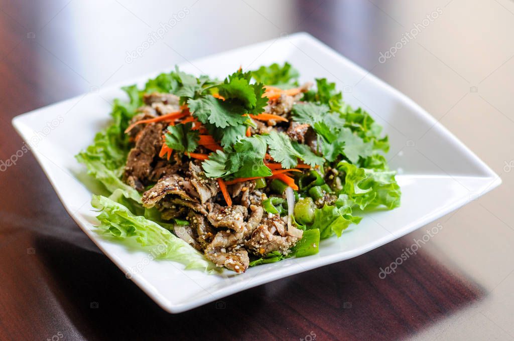 Nam Tok Spicy Beef Salad