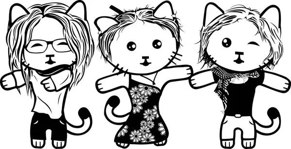 Gatitos blancos y negros modernos. Parte 3. Chicas. — Vector de stock