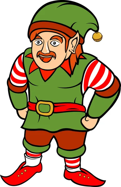 Elfe de Noël vert avec moustache — Image vectorielle