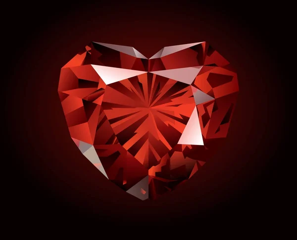 Vecteur Brillant Beau Grenat Facettes Rouge Forme Coeur Sur Fond — Image vectorielle