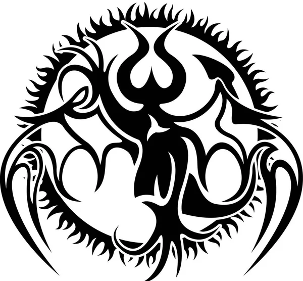 Черно Белый Узор Изображением Демона Внутри Огненного Круга — стоковый вектор