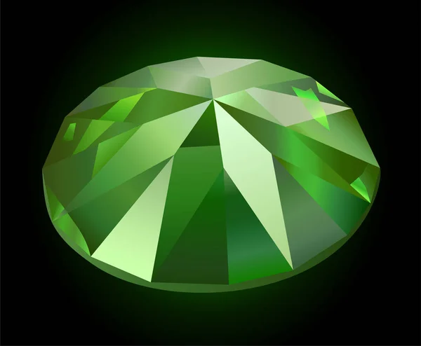 Vackra Facetterade Lysande Gröna Demantoid Mörk Bakgrund — Stock vektor