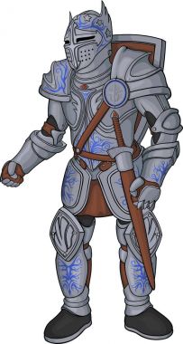 Detaylı karikatür knight beyaz zemin üzerine ağır zırh ile