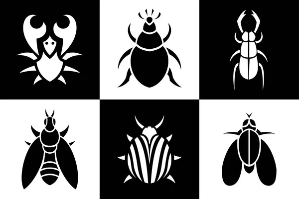 Silhouettes Simples Noir Blanc Insectes Crabes — Image vectorielle