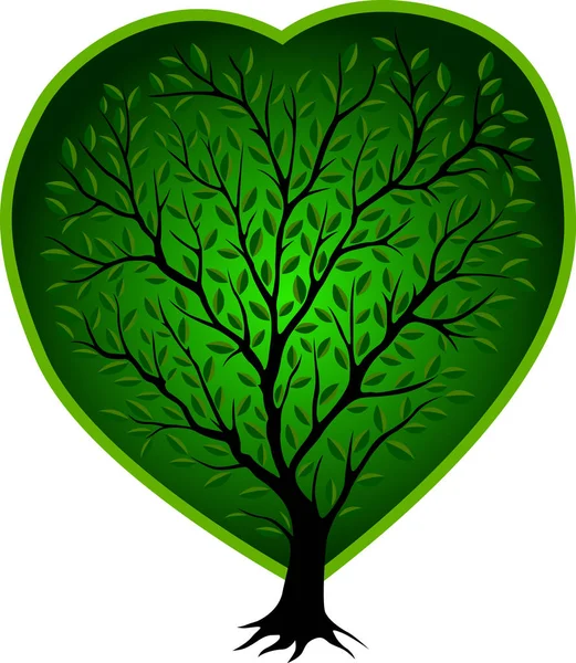 Ilustración Con Árbol Vectorial Verde Forma Corazón Sobre Fondo Blanco — Vector de stock