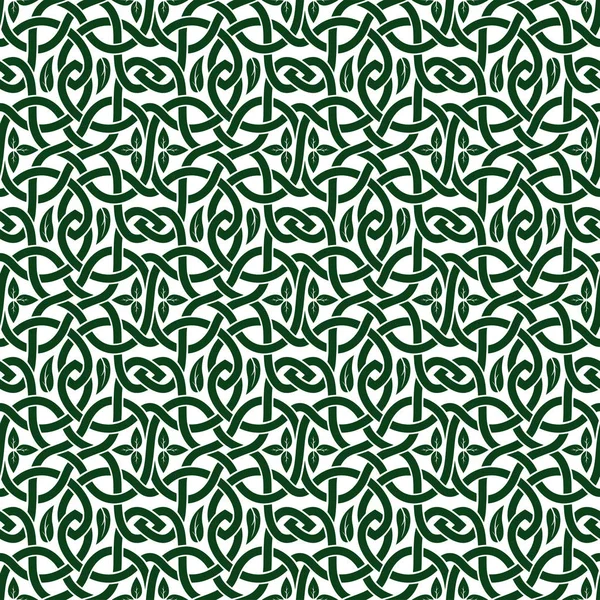 Obrázek Bezproblémovou Zelené Květinové Keltským Vzorem Listy Bílém Pozadí — Stockový vektor