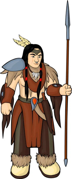 动画片部落战士以矛在白色背景 — 图库矢量图片