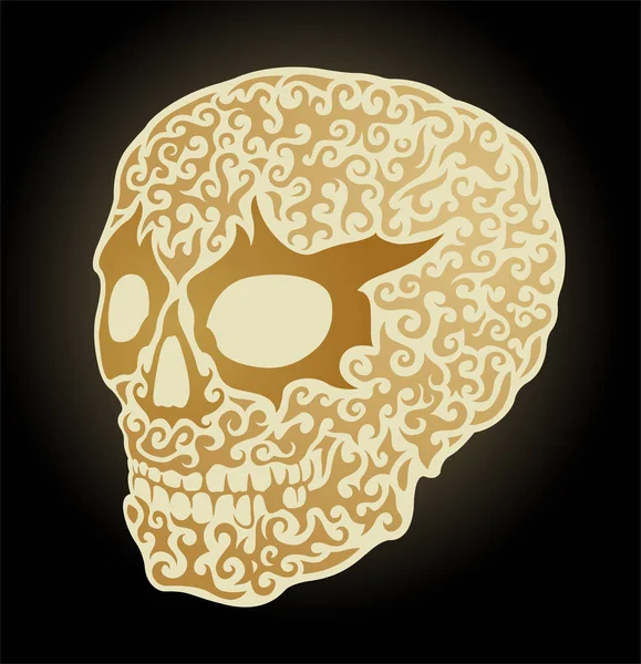 Calavera Dorada Brillante Decorativa Sobre Fondo Negro — Vector de stock