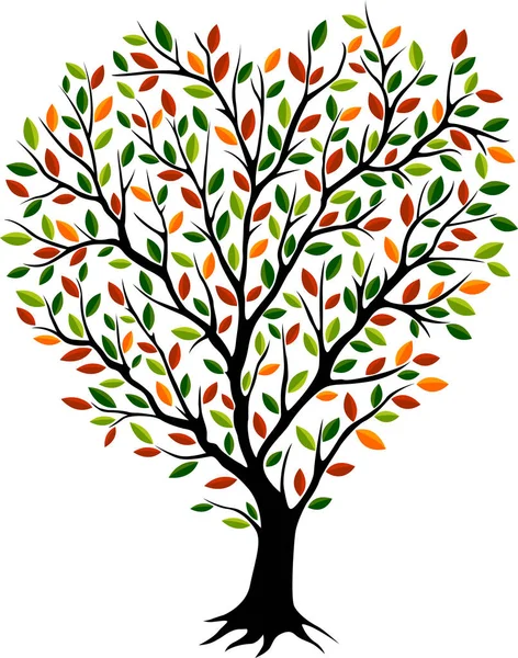 Krásné Podzimní Strom Silueta Jinou Barvou Listí Bílém Pozadí — Stockový vektor