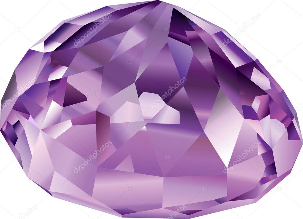 Vector beautiful faceted violet kunzite on white background