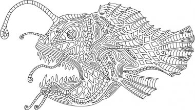 Coloring book page with angler fish on white background clipart
