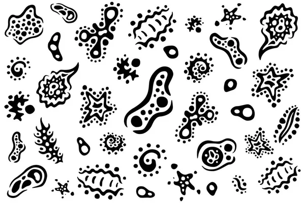 Pola Seamless Hitam Dan Putih Dengan Bakteri Bergaya - Stok Vektor