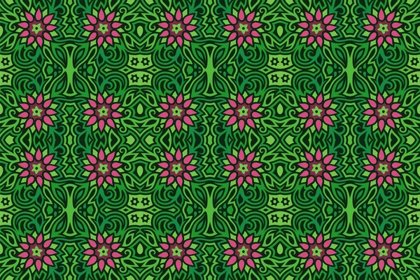 Нежный зелёный цветочный узор с розовыми цветами — стоковый вектор