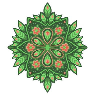 Yeşil desenli pembe çiçekli sanat