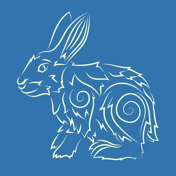 Art de ligne dessiné à la main avec silhouette de lapin — Image vectorielle