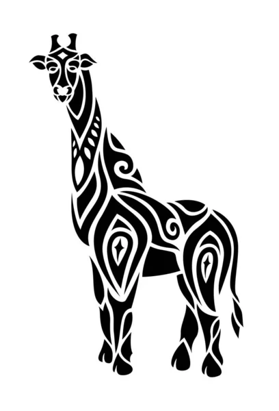 Arte del tatuaje tribal con silueta de jirafa negra — Vector de stock