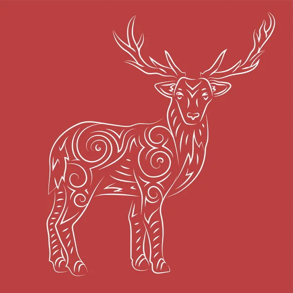 Sztuka linii z ręcznie rysowane sylwetka jelenia — Wektor stockowy