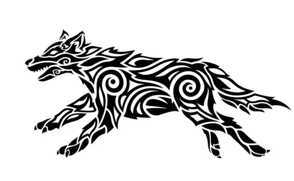 Tribal tattoo kunst met zwarte wolf silhouet — Stockvector