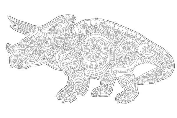 Line art voor het kleuren van boekpagina met triceratops — Stockvector