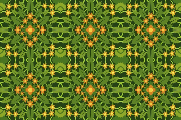 Διάνυσμα πράσινο χωρίς ραφή μοτίβο με πορτοκαλί λουλούδια — Διανυσματικό Αρχείο