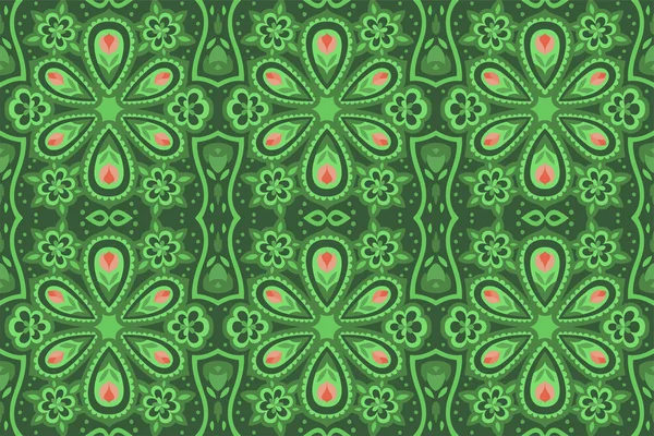 Motif floral vert sans couture avec des fleurs roses — Image vectorielle