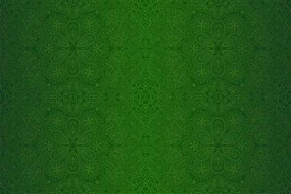 Arte verde colorido con patrón lineal floral — Vector de stock
