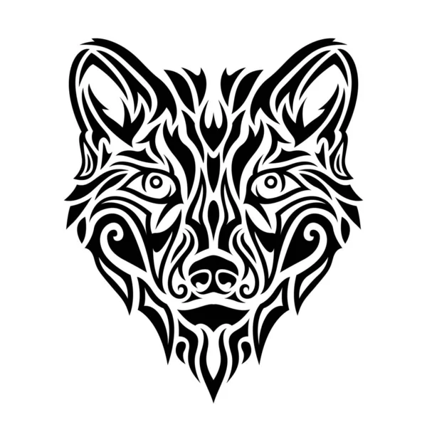 Zwarte tribal tattoo kunst met gestileerde wolf hoofd — Stockvector