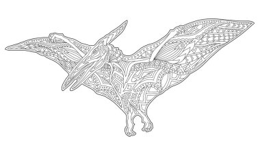 Pterodactyl ile boyama kitabı sayfası için satır sanatı