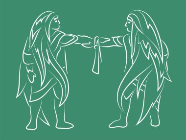 Beyaz gemini siluetleri ile el çizimi sanat