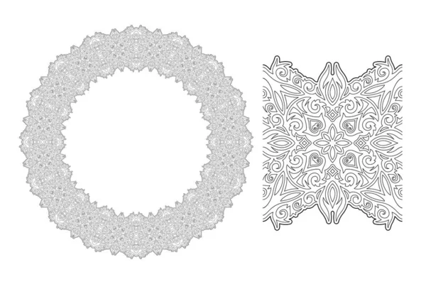 Art pour livre à colorier avec couronne florale vintage — Image vectorielle