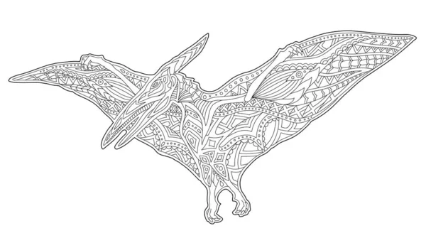 Line art for coloring book page with pterodactyl — 스톡 벡터