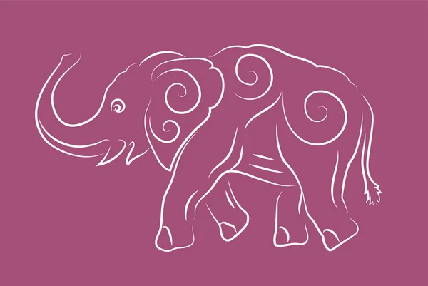 Art linéaire dessiné à la main blanche avec éléphant — Image vectorielle