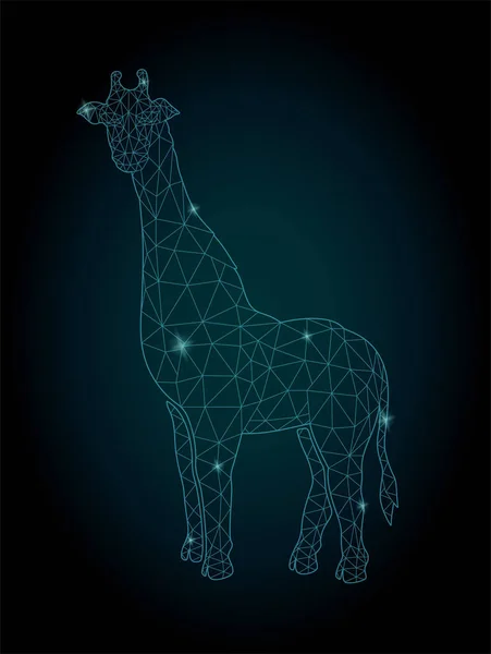 Arte polivinílico bajo estrellado con silueta de jirafa brillante — Vector de stock