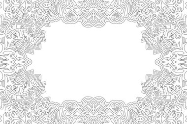 Dikdörtgen kenarı ve beyaz kopya alanı ile renklendirme kitabı sayfası için güzel monokrom doğrusal illüstrasyon