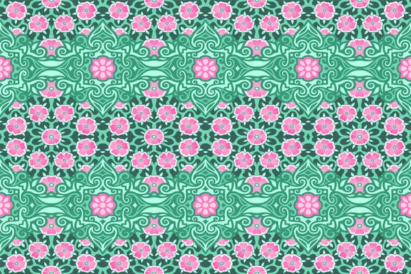 Schöne Sommer Illustration Mit Nahtlosen Floralen Vintage Muster Mit Rosa — Stockvektor