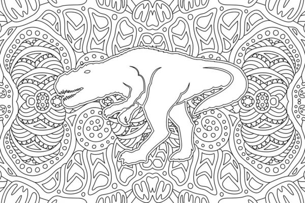 Illustrazione Monocromatica Libro Colorare Con Silhouette Dinosauro Bianco Sul Bellissimo — Vettoriale Stock