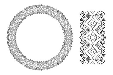Soyut fantezi çember deseni ve beyaz arkaplanda izole edilmiş boya fırçası ile boyama kitabı sayfası için güzel tek renkli illüstrasyon