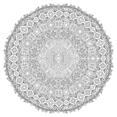 Beyaz arkaplanda soyut yuvarlak mandala izole edilmiş boyama kitabı için güzel monokrom doğrusal fantezi çizimi