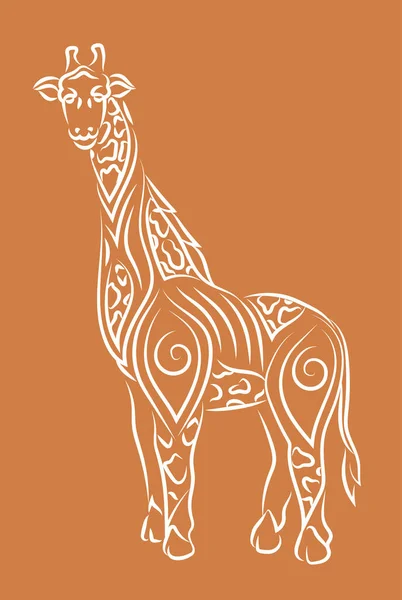 Piękna Ręka Narysowana Plemienna Ilustracja Liniowa Kreskówkową Sylwetką Żyrafy Pomarańczowym — Wektor stockowy